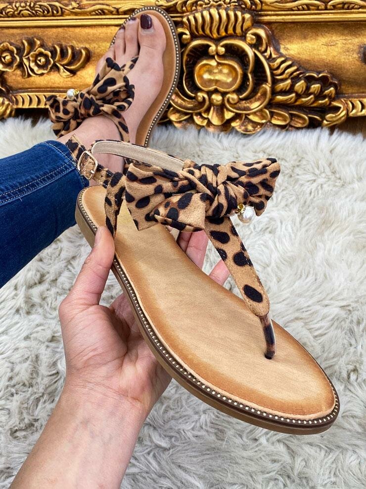 Luca Leopard Print Faux Suede Bow Sandals