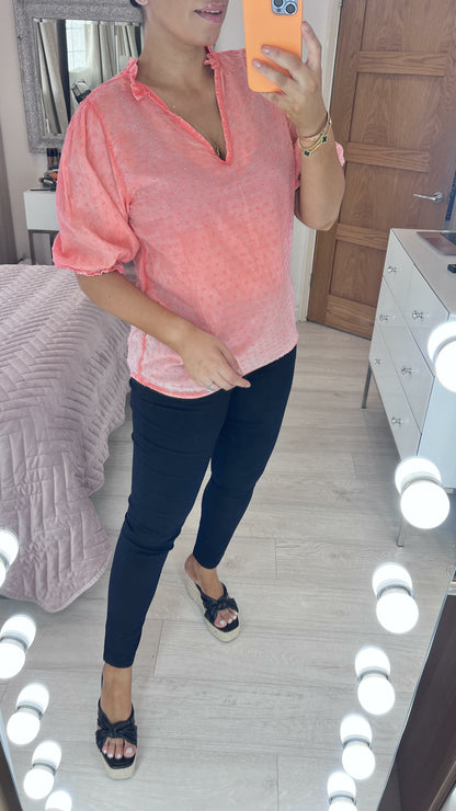 Tarani Dobby Ruffle Detail Top