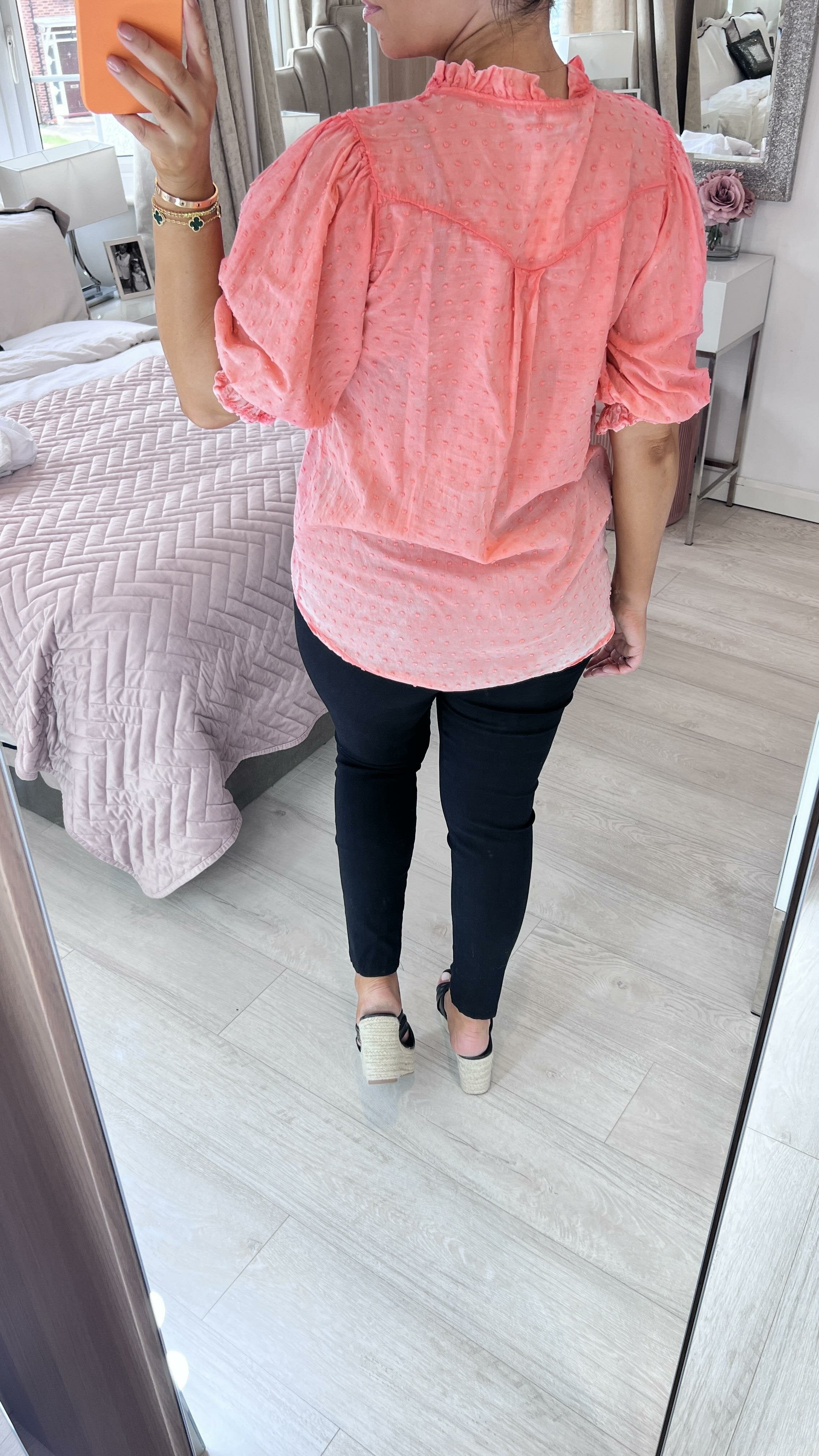 Tarani Dobby Ruffle Detail Top