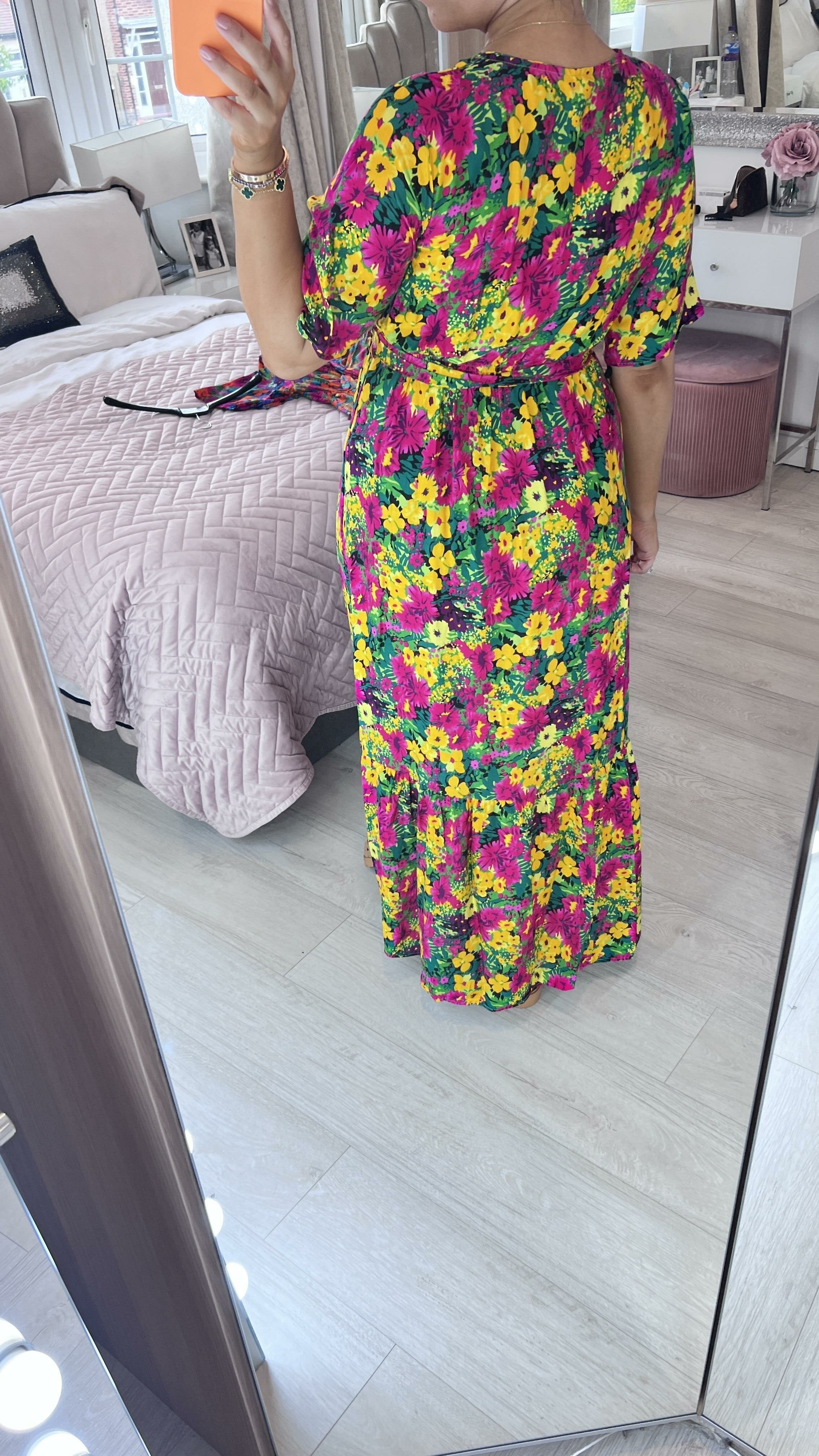 Devina Yellow Floral Print Wrap Front Maxi Dress