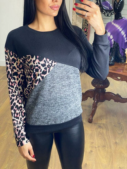 Eddita Baby Pink Leopard Detailed Super Soft Knitted Jumper