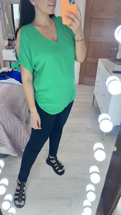 Ann-Marie Cold Shoulder Tie Sleeve Top