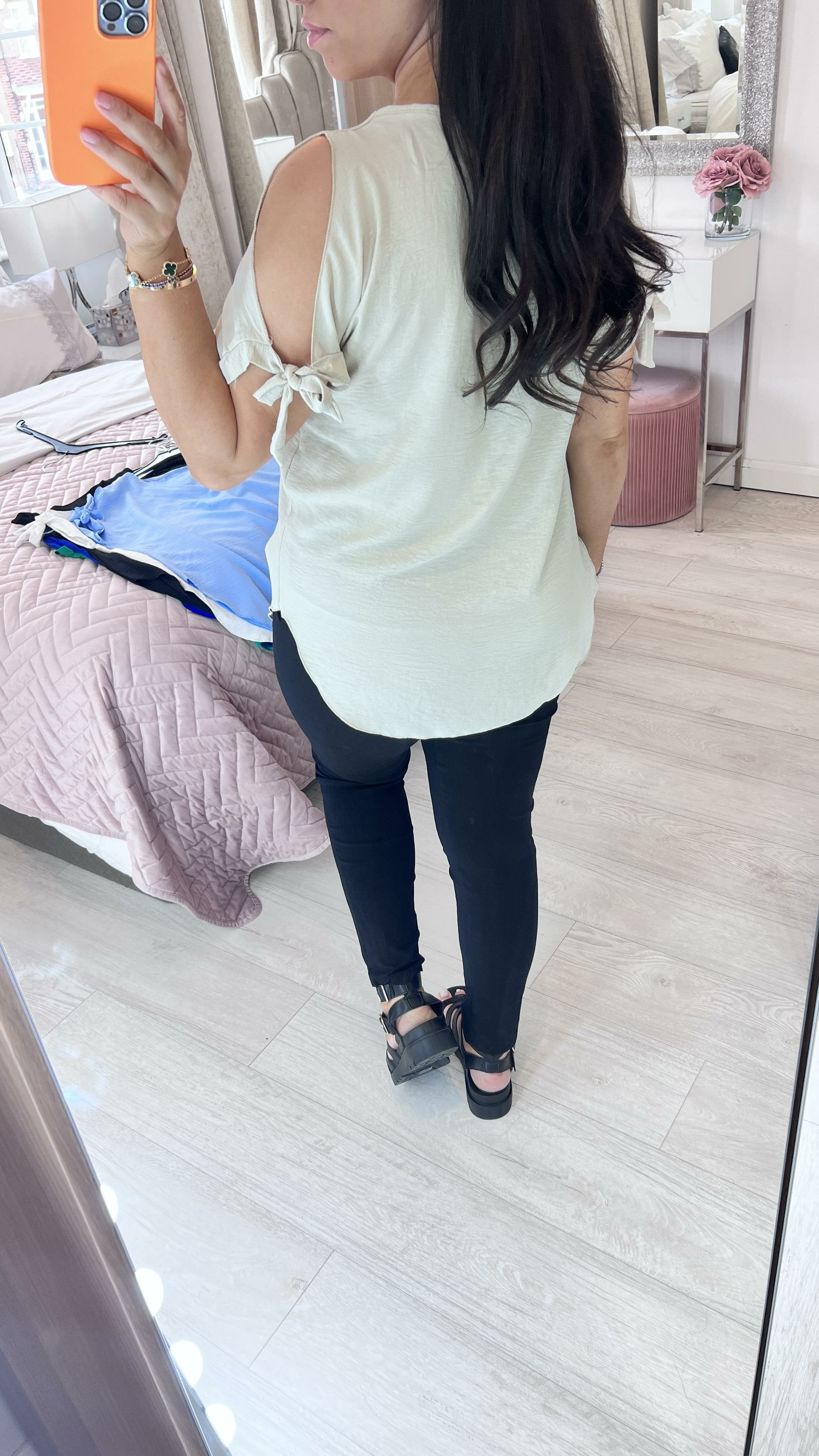 Ann-Marie Cold Shoulder Tie Sleeve Top