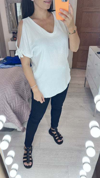 Ann-Marie Cold Shoulder Tie Sleeve Top