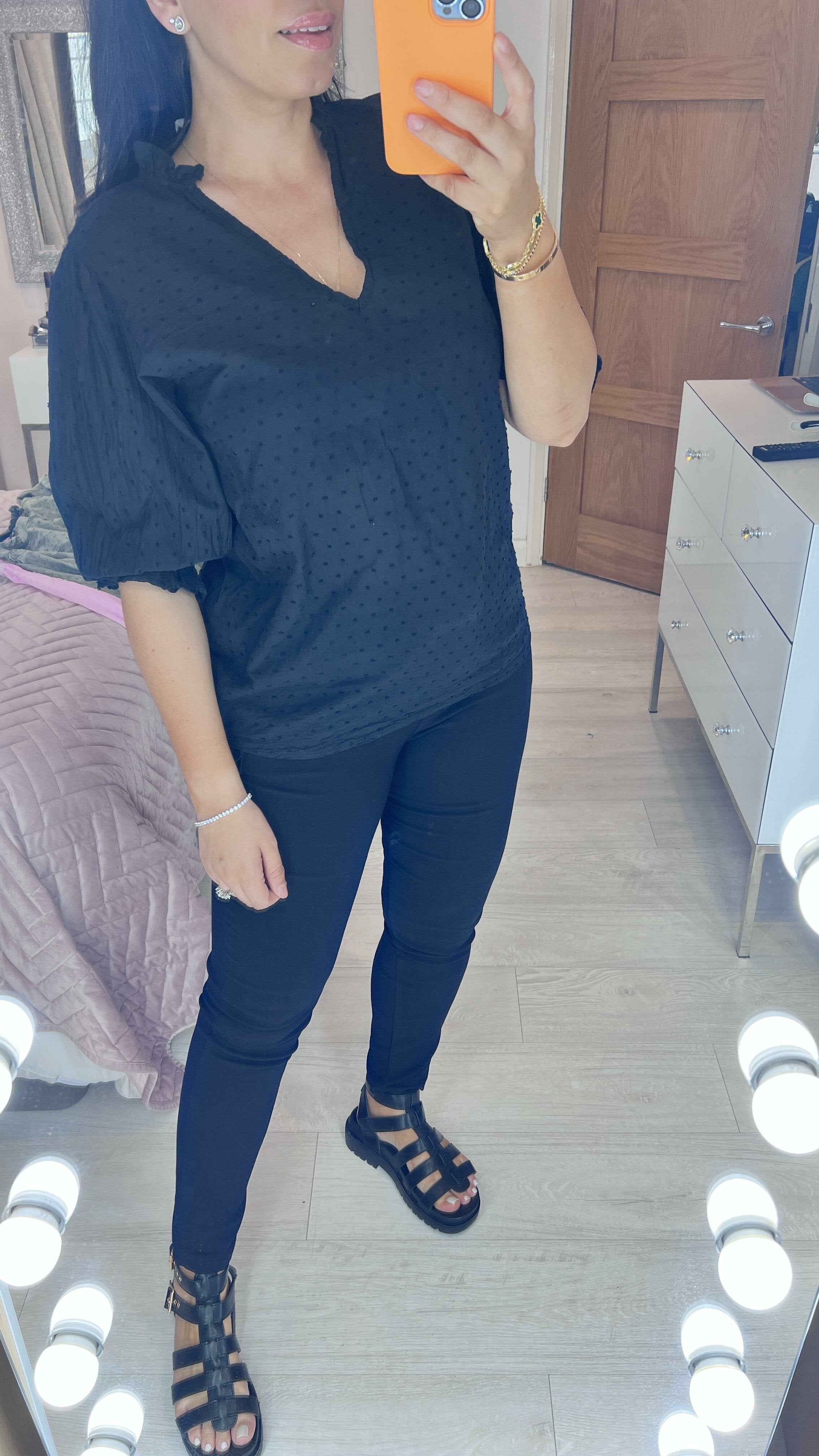 Tarani Dobby Ruffle Detail Top