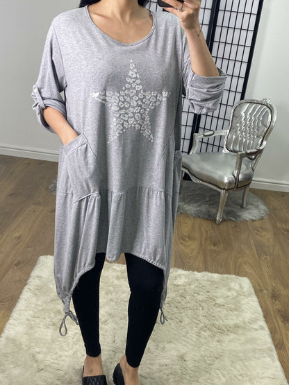 Tristina Leopard Silver Star Rouched Detailed Top