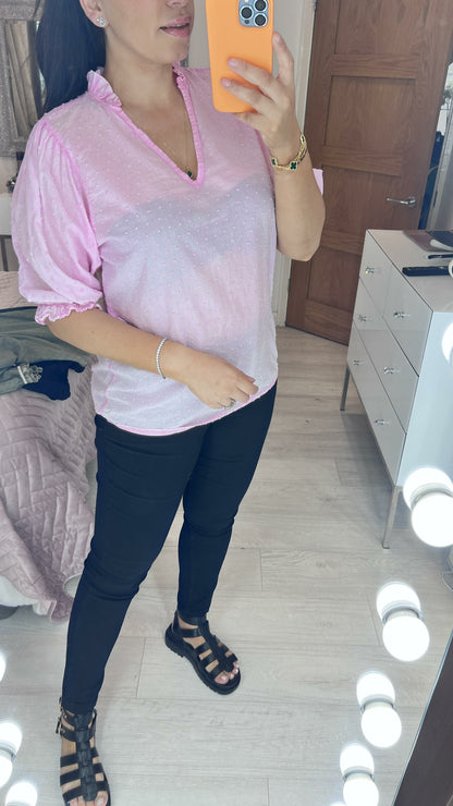 Tarani Dobby Ruffle Detail Top