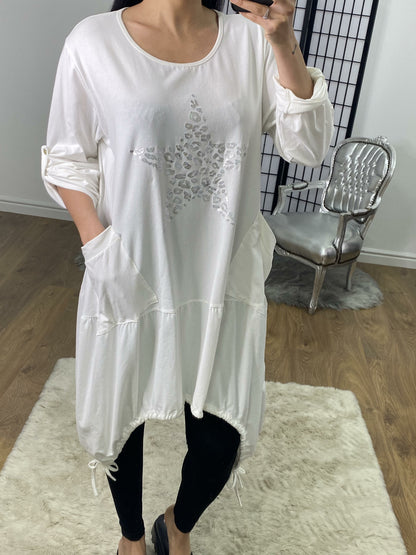 Tristina Leopard Silver Star Rouched Detailed Top