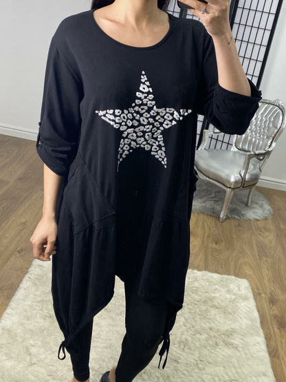 Tristina Leopard Silver Star Rouched Detailed Top