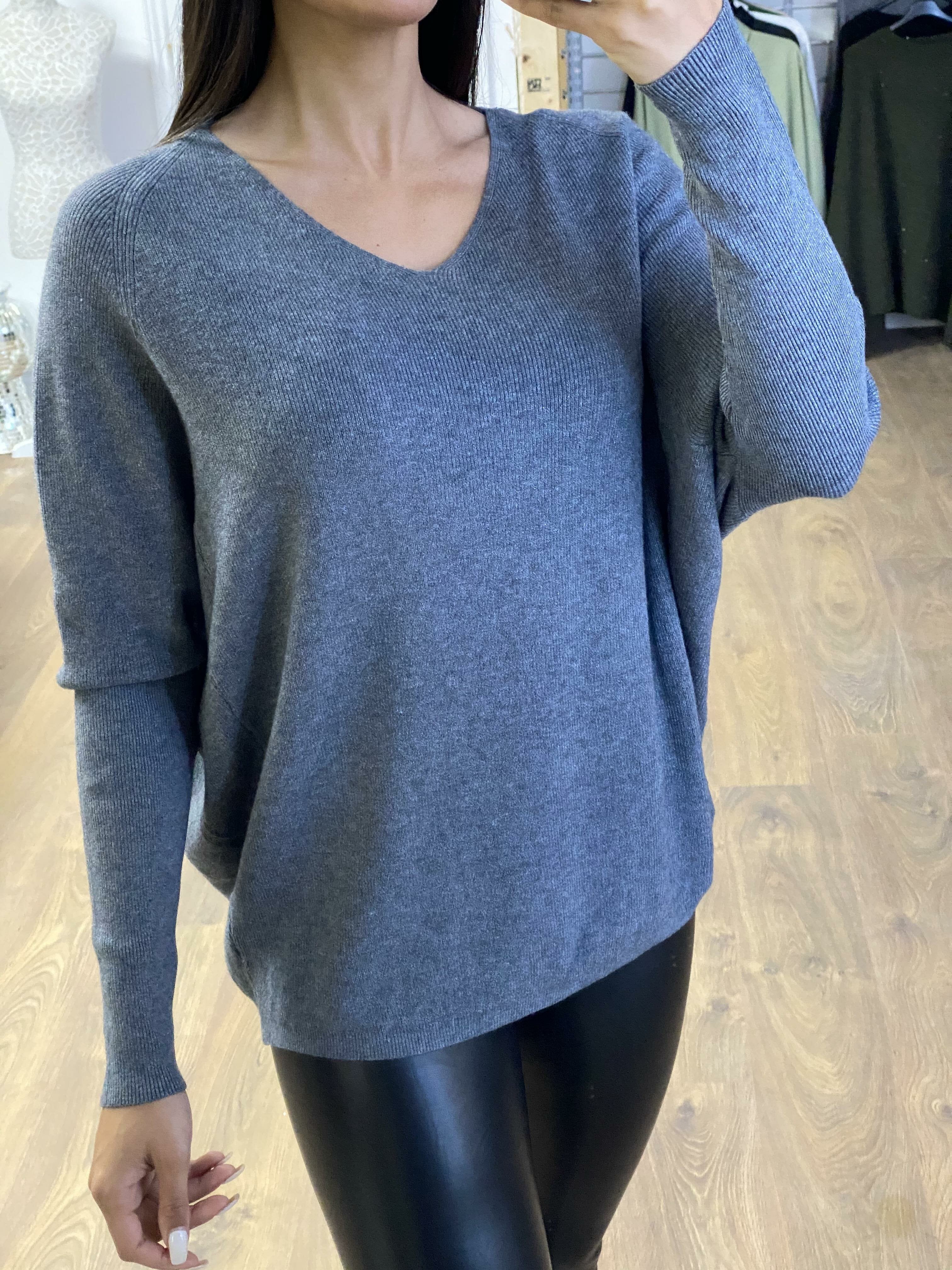 Salem V-neck Plain Ribbed Oversized Knitted Jumper