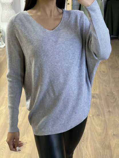 Salem V-neck Plain Ribbed Oversized Knitted Jumper