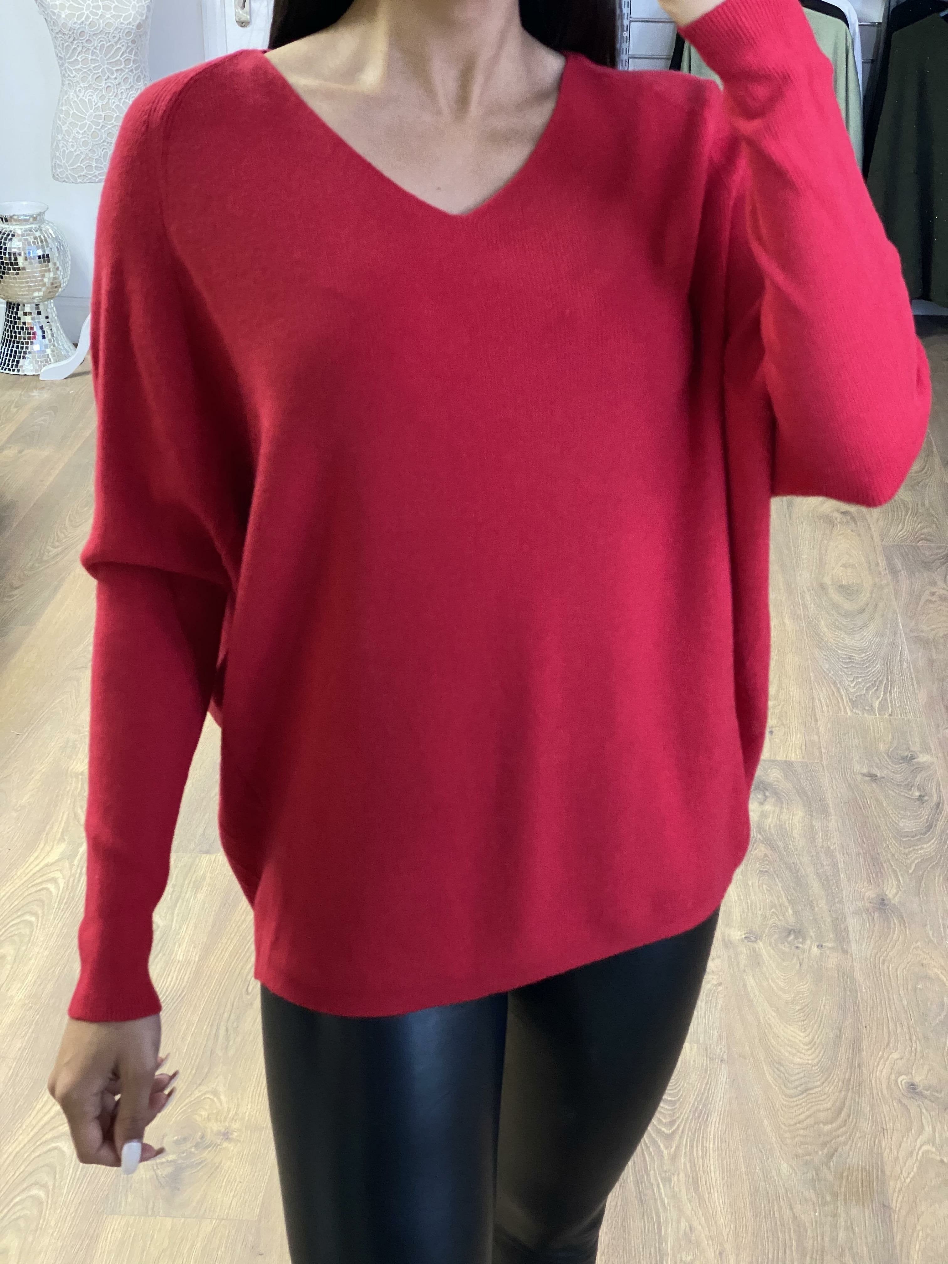 Salem V-neck Plain Ribbed Oversized Knitted Jumper