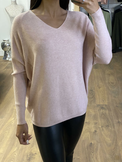 Salem V-neck Plain Ribbed Oversized Knitted Jumper