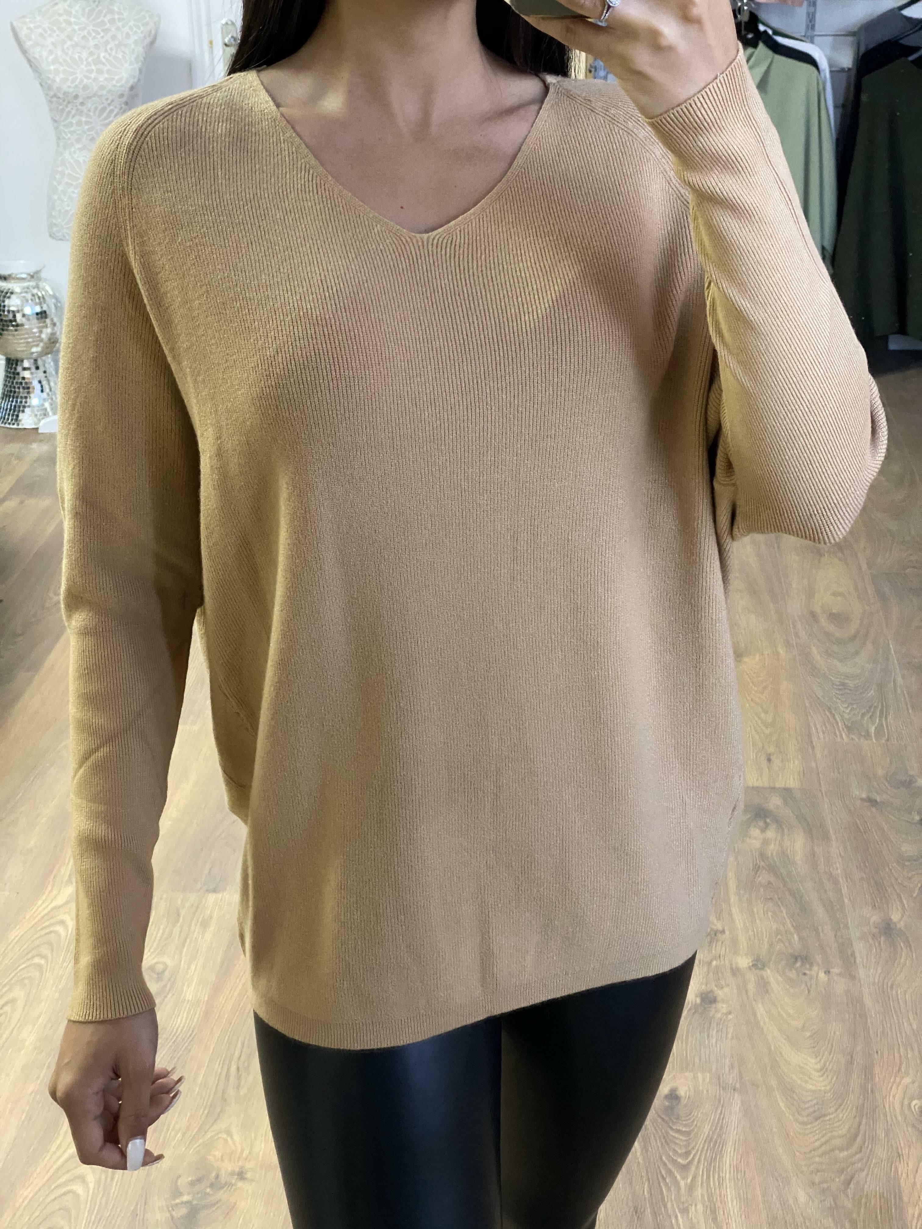 Salem V-neck Plain Ribbed Oversized Knitted Jumper