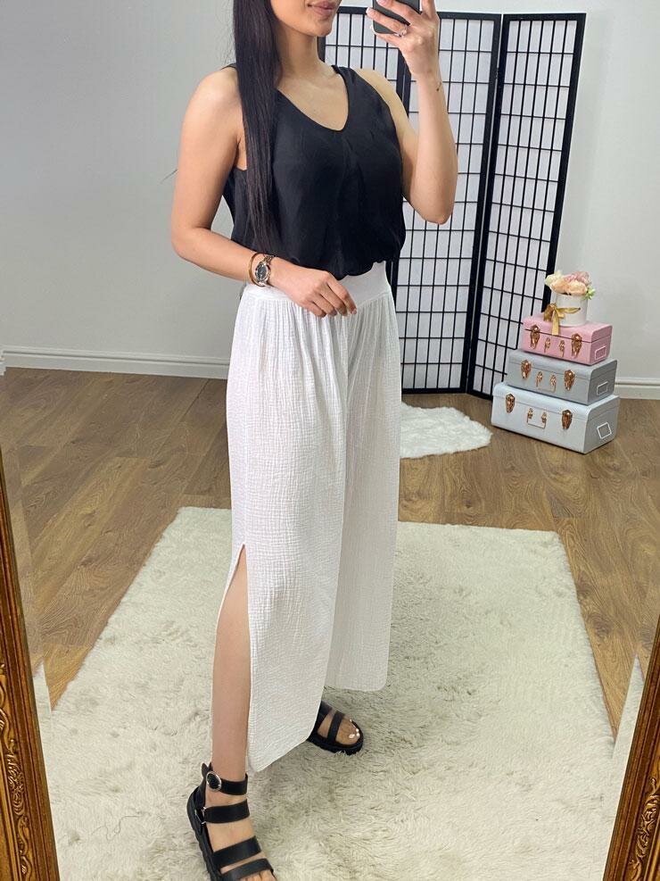 Jetter Cheesecloth Wide Leg Split Trousers