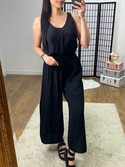 Jetter Cheesecloth Wide Leg Split Trousers