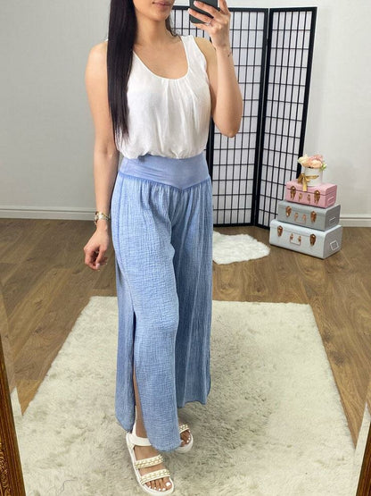 Jetter Cheesecloth Wide Leg Split Trousers