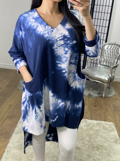 Lavine Tie Dye Curve Dipped Hem Sweatshirt