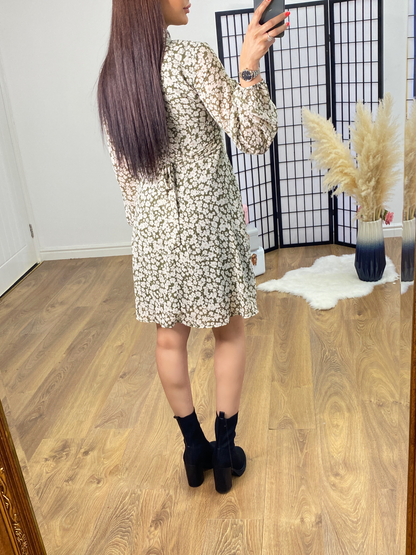 Aubrey Khaki Floral Print Dress