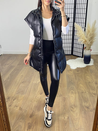 Rydell Black PU Drop Shoulder Padded Gilet