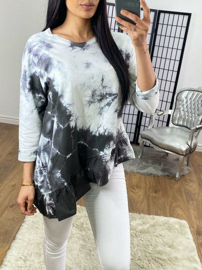 Miles Tie Dye Asymmetric Frill Hem Detailed Sweatshirt