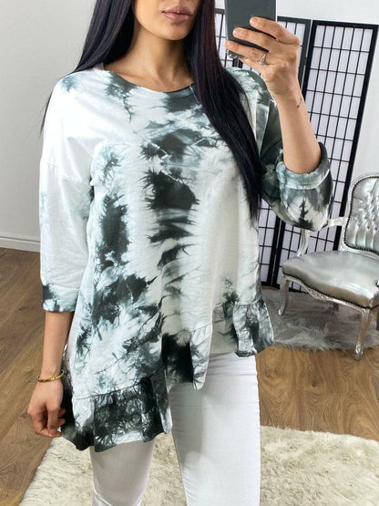 Miles Tie Dye Asymmetric Frill Hem Detailed Sweatshirt