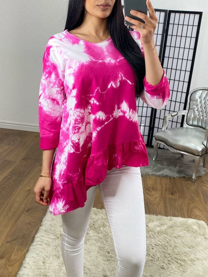 Miles Tie Dye Asymmetric Frill Hem Detailed Sweatshirt