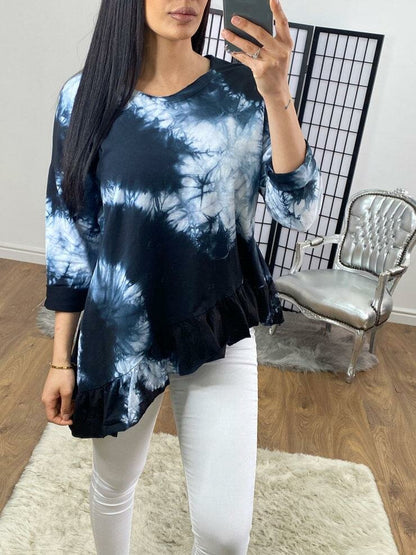 Miles Tie Dye Asymmetric Frill Hem Detailed Sweatshirt