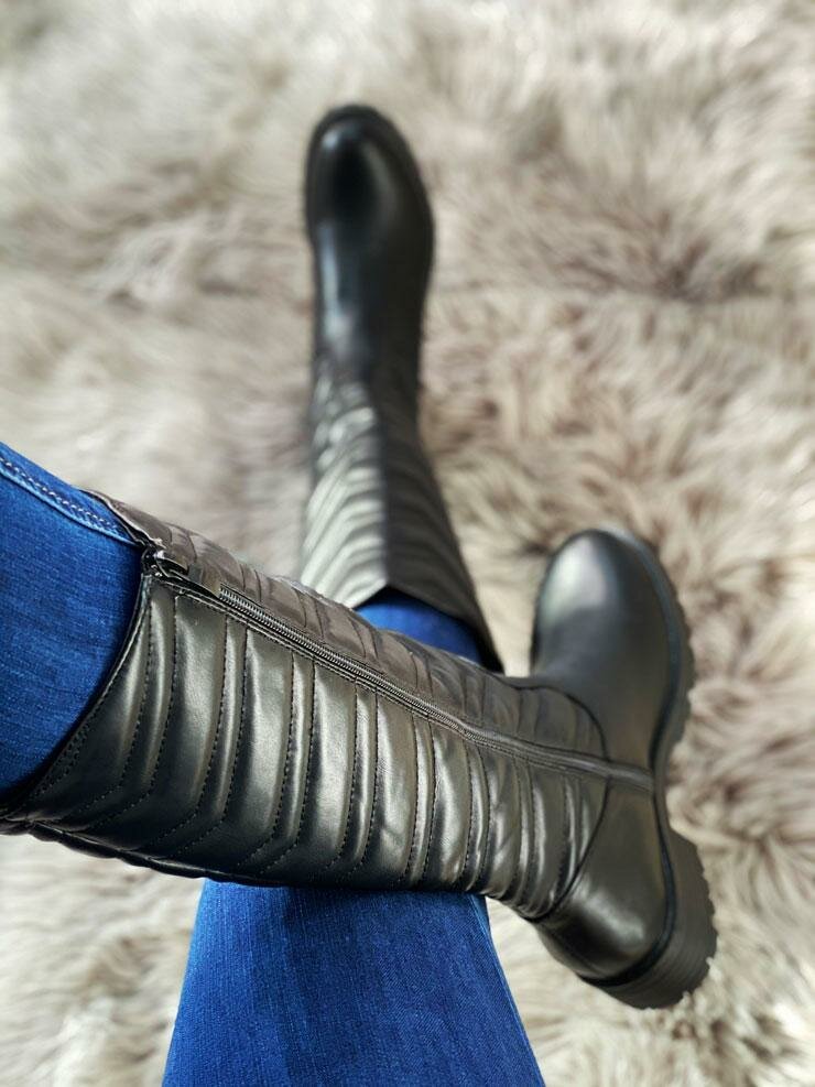 Serenity Black Faux Leather Padded Calf Boots