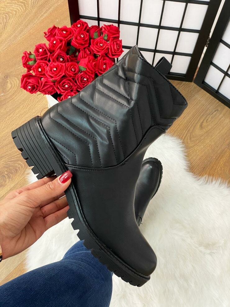 Willow Black Faux Leather Padded Biker Boots