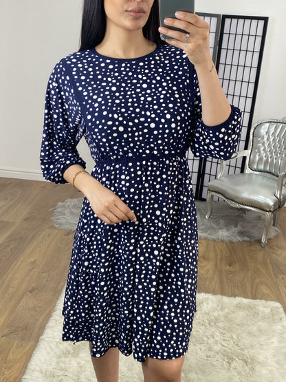 Toula Navy Polka Dot Elasticated Swing Dress