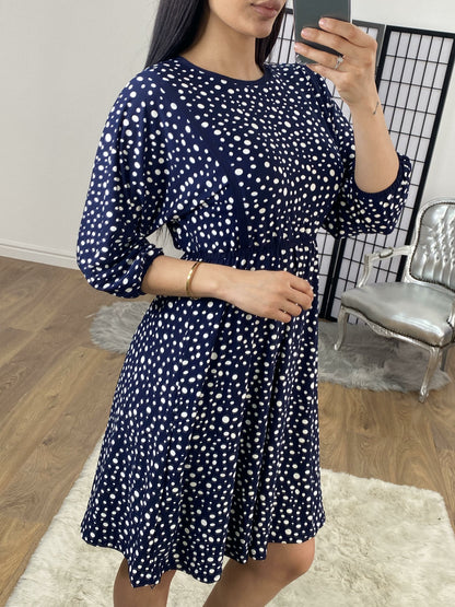 Toula Navy Polka Dot Elasticated Swing Dress