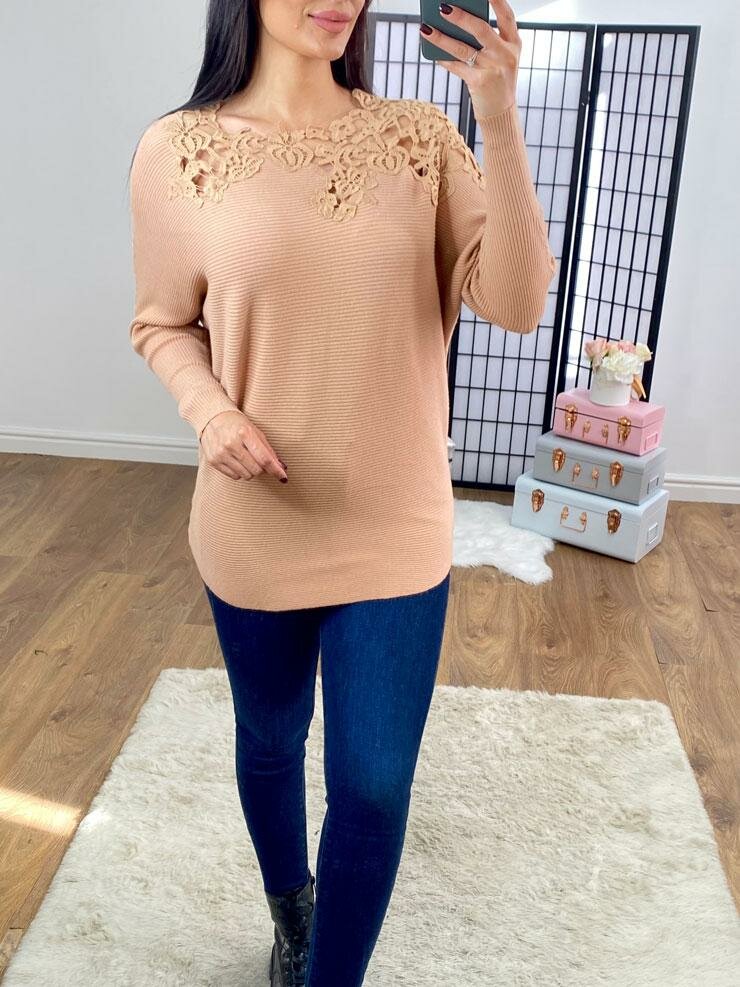 Benny Crochet Detailed Ribbed Batwing Knit Jumper