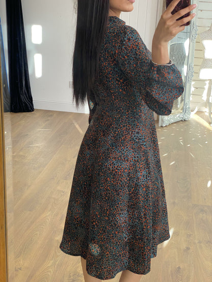 Josey Emerald Polka Print Chiffon Midi Swing Dress