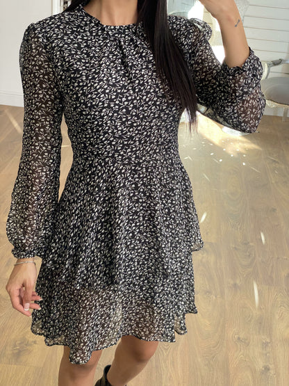 Kasha Black Paisley Frill Detailed Chiffon  Dress
