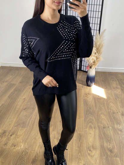 Belair Black Studded Star Thin Knit Jumper
