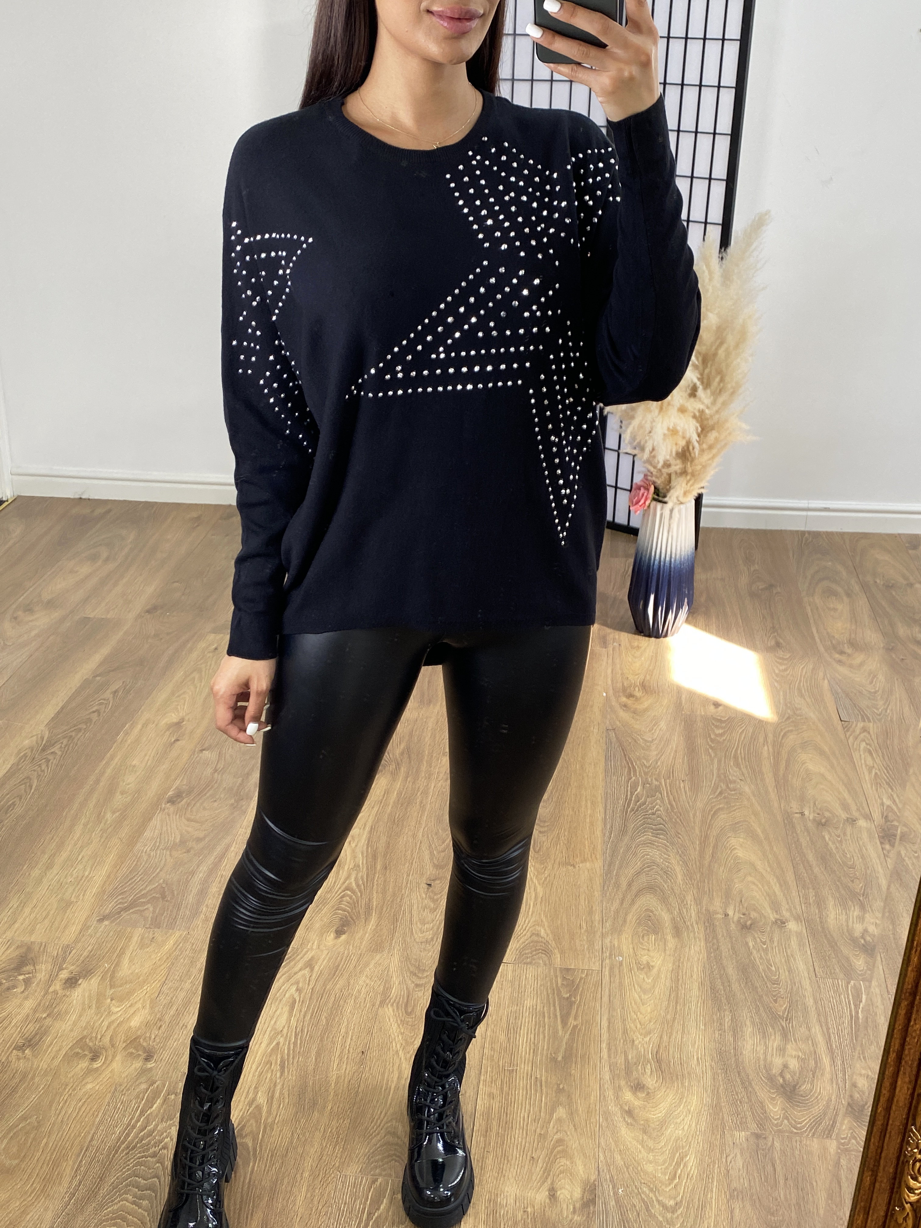 Belair Black Studded Star Thin Knit Jumper