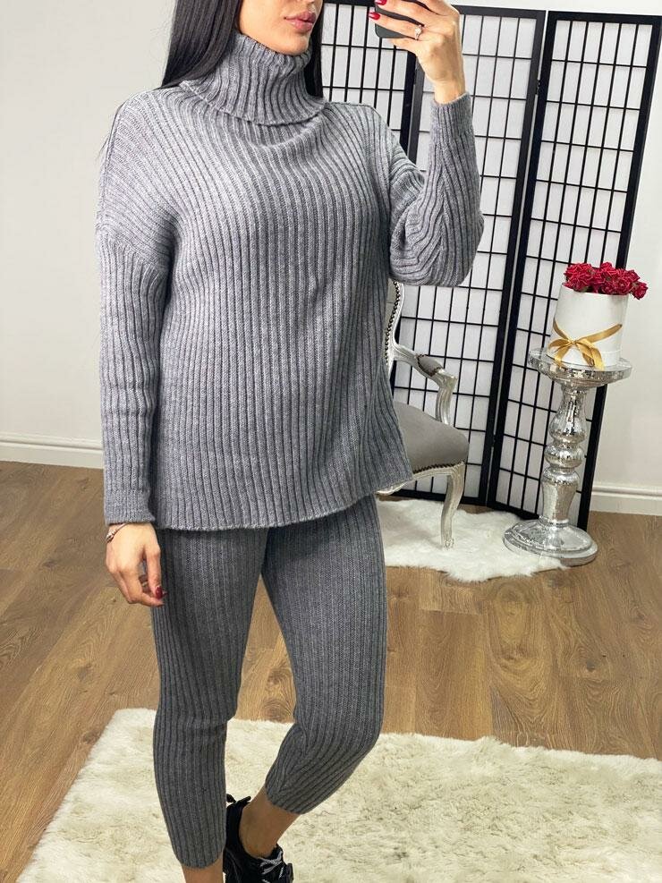 Larah Ribbed Roll Neck Knitted Loungewear Set – BowsBoutiques