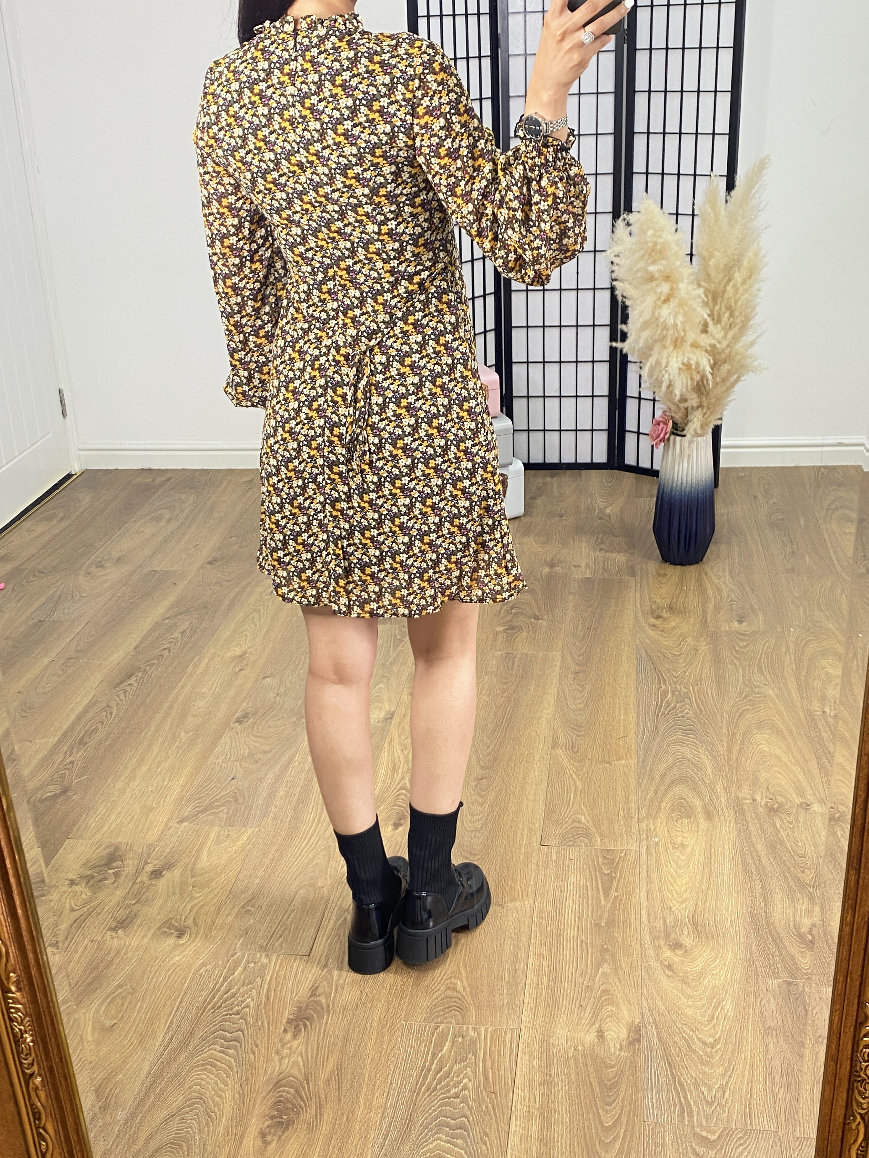 Ebony Mustard Ditsy Floral Print Dress