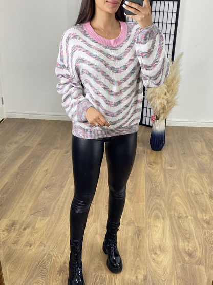 Castelle Multi Pink V Stiped Knitted Jumper