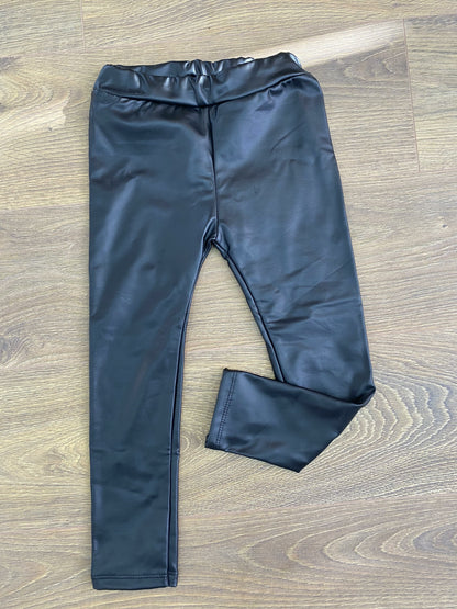 Maybel Black Faux Leather KIDS Leggings