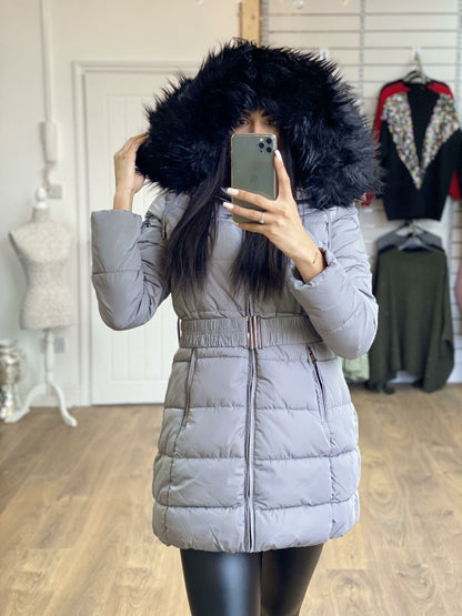 Trixie Grey Faux Fur Hooded Coat