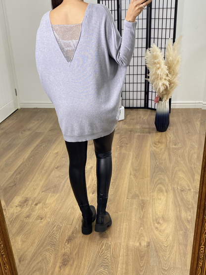 Giggs Diamante Back Panel Ribbed Jumper