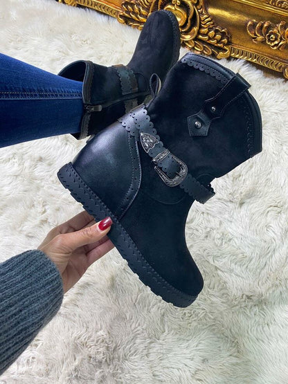 Shae Faux Suede Buckle Detailed Hidden Wedge Boots