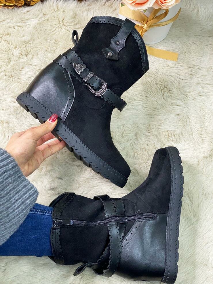 Shae Faux Suede Buckle Detailed Hidden Wedge Boots