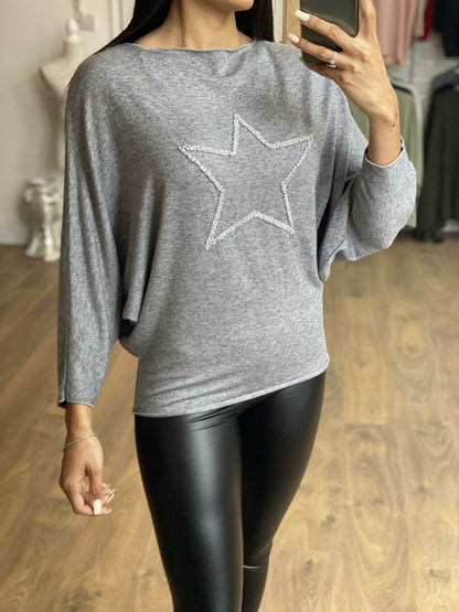 Clairey Super Soft Crushed Diamante Star Thin Knit Jumper