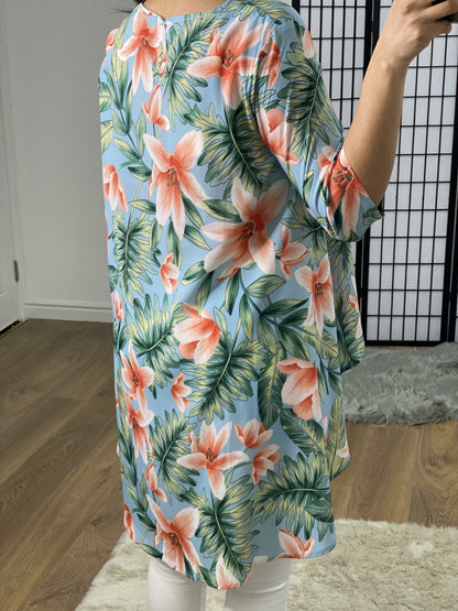 Loretina Floral Dipped Hem Floaty Blouse