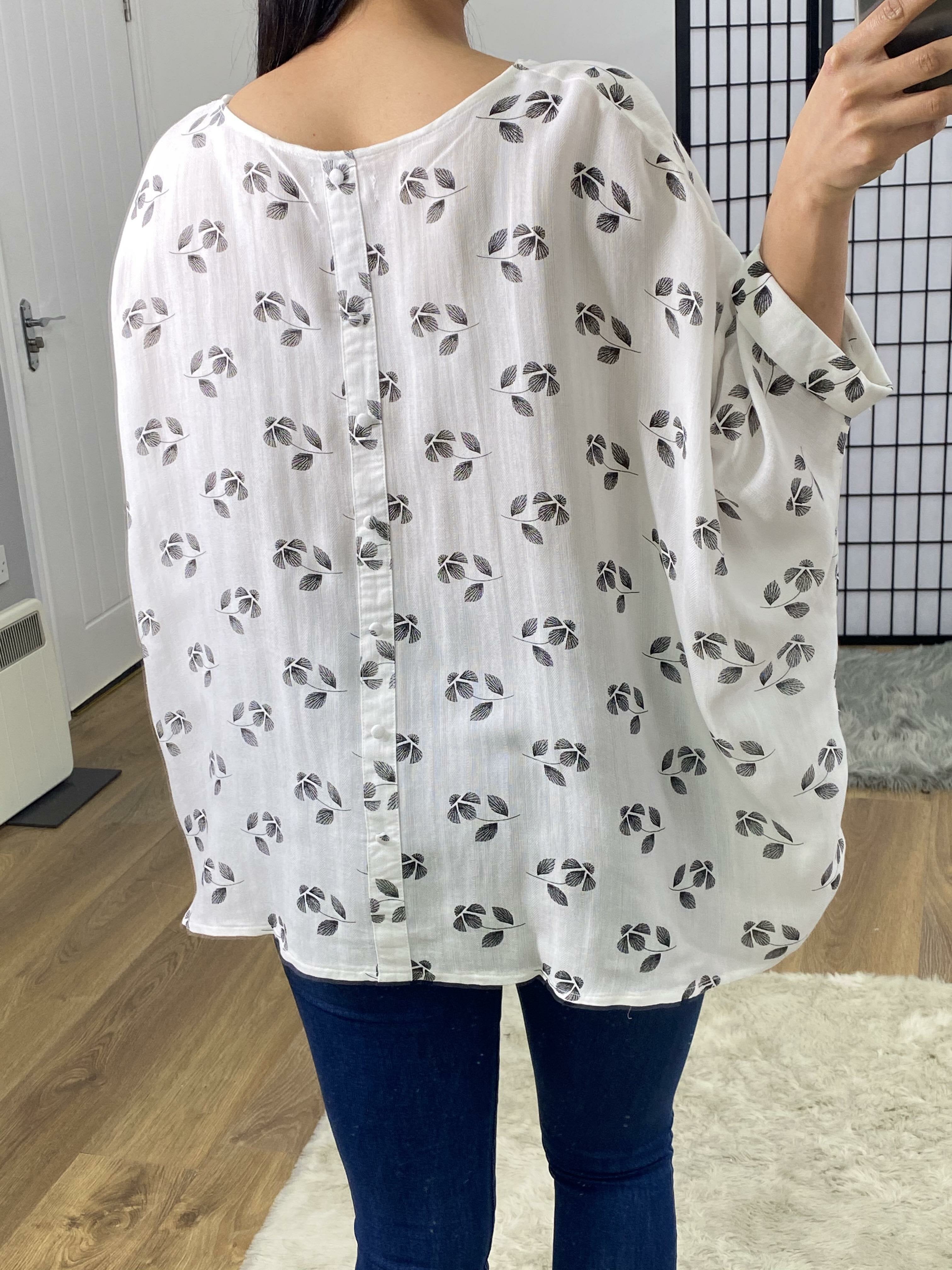 Verone White Leaf Print Batwing Top