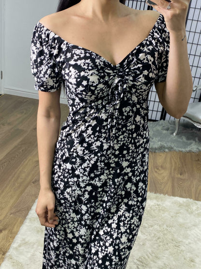 Monsoon Floral Print Black Sweetheart Midi Dress