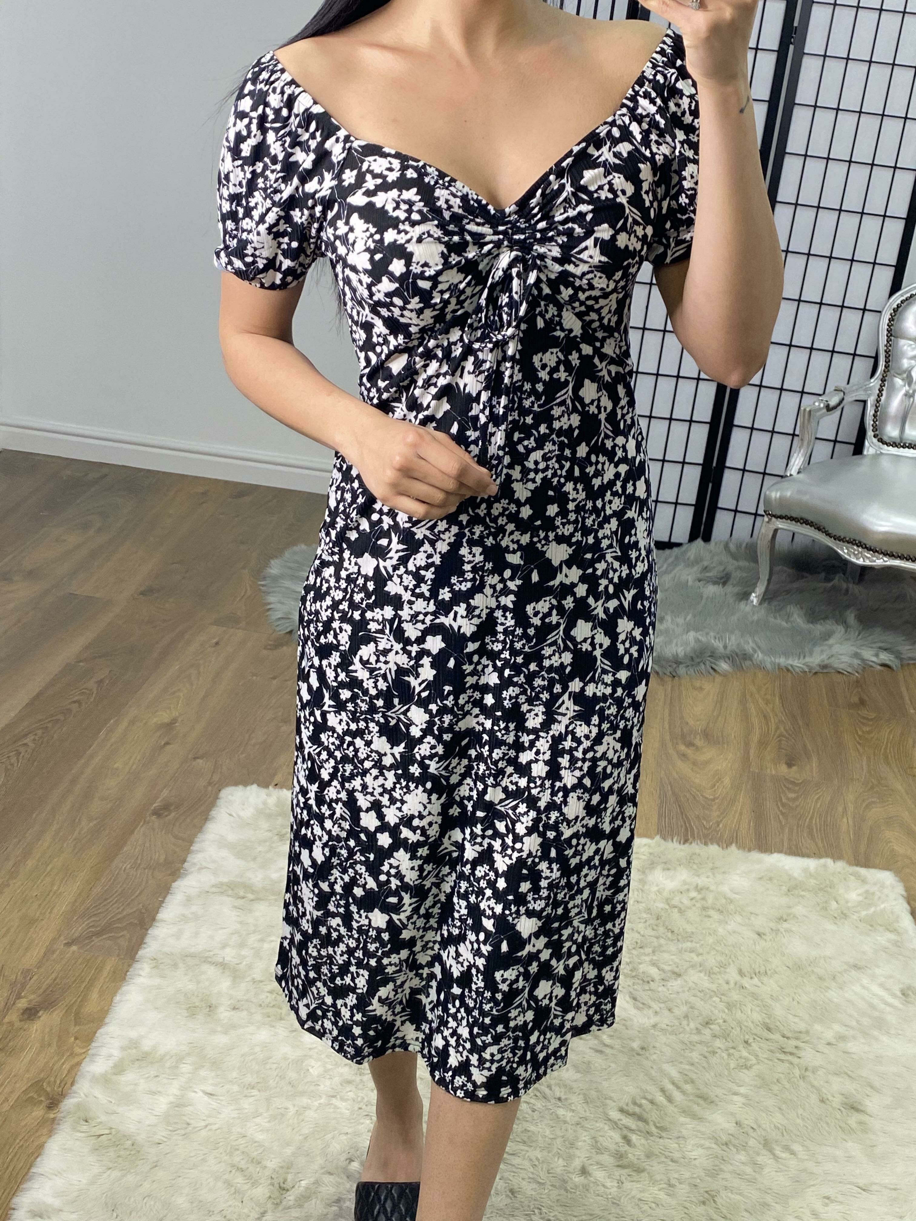 Monsoon Floral Print Black Sweetheart Midi Dress